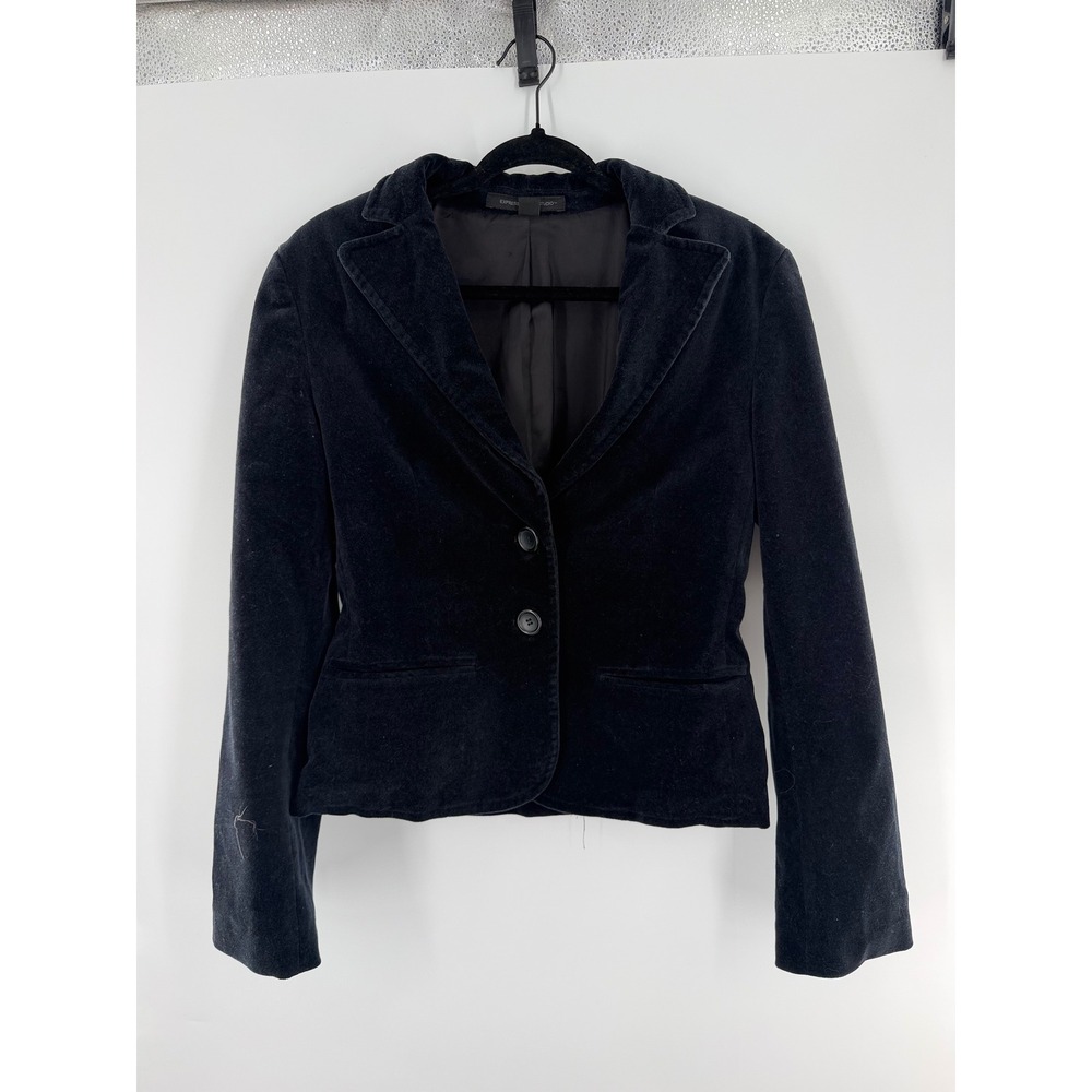 Express Design Studio Black Velvet Blazer Jacket Size 10 Two Button Tailored